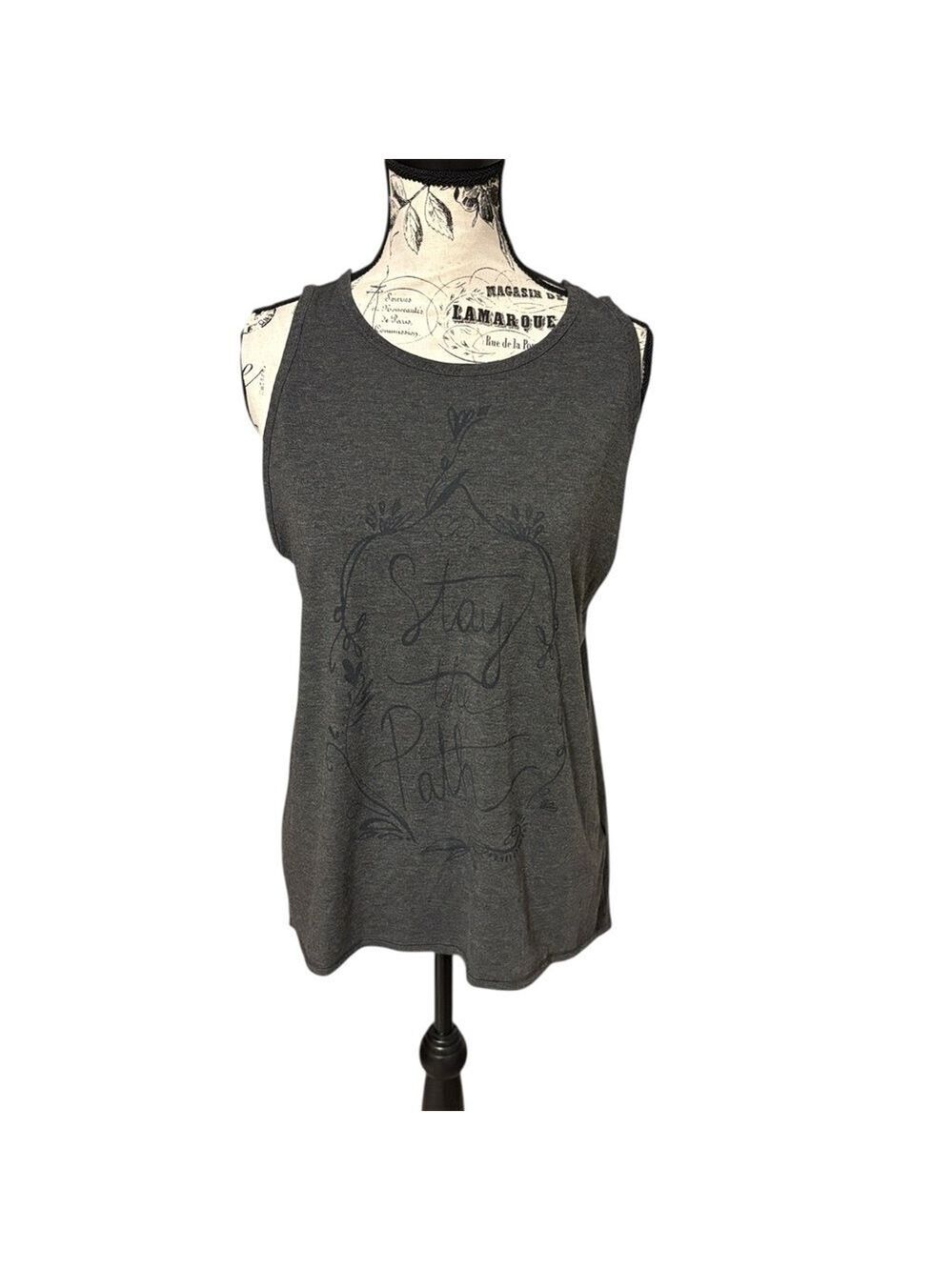 CALIA by Carrie Underwood Loop Back Graphic Tank “Stay the Path” Gray Size L New - Picture 4 of 5